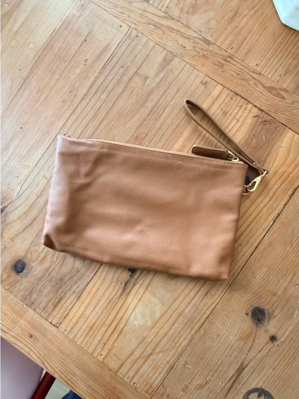 FAWN Leather Wristlet Clutch in Caramel Brown - Picture 3 of 5